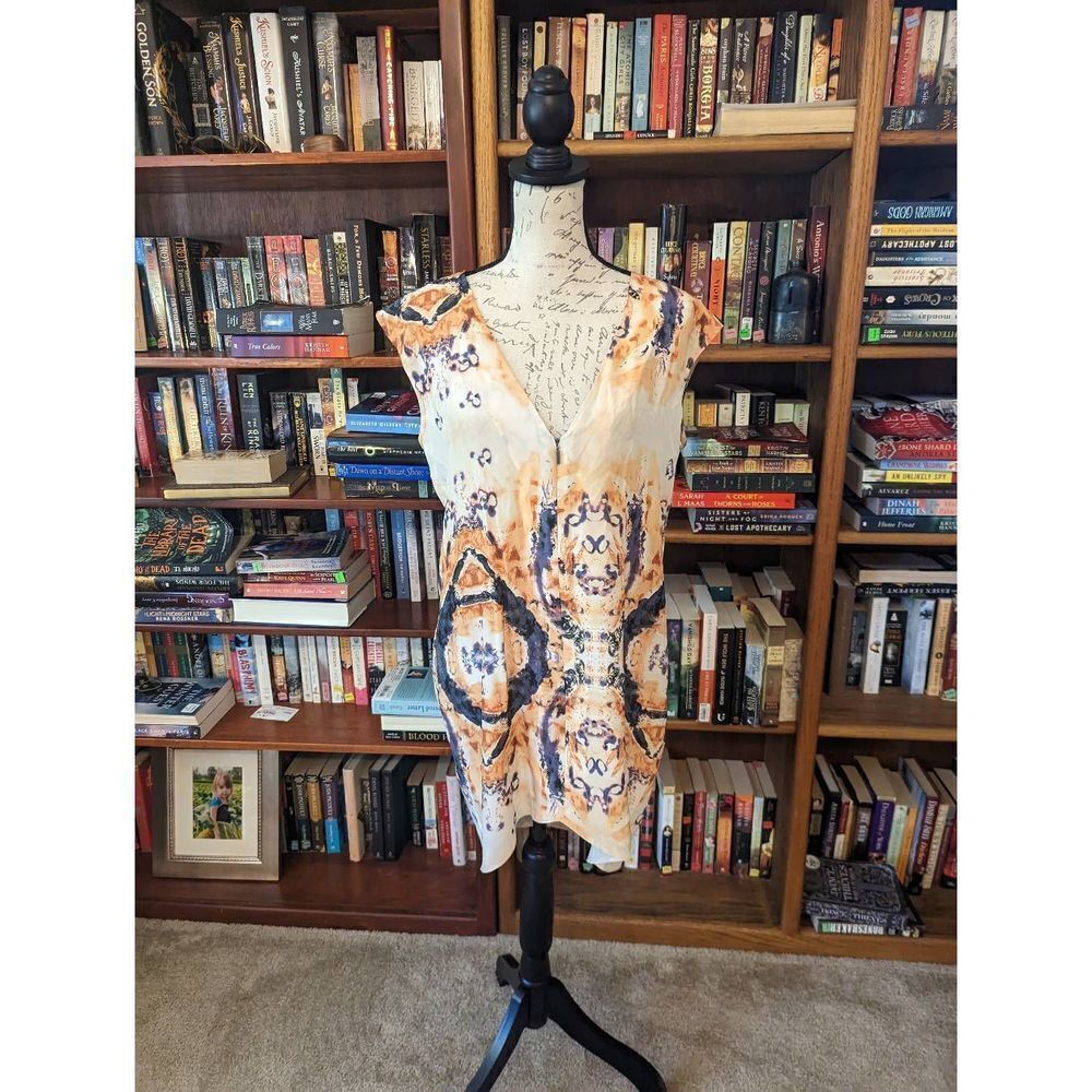 Geren Ford silk abstract watercolor v neck sleeveless blouse sz l euc